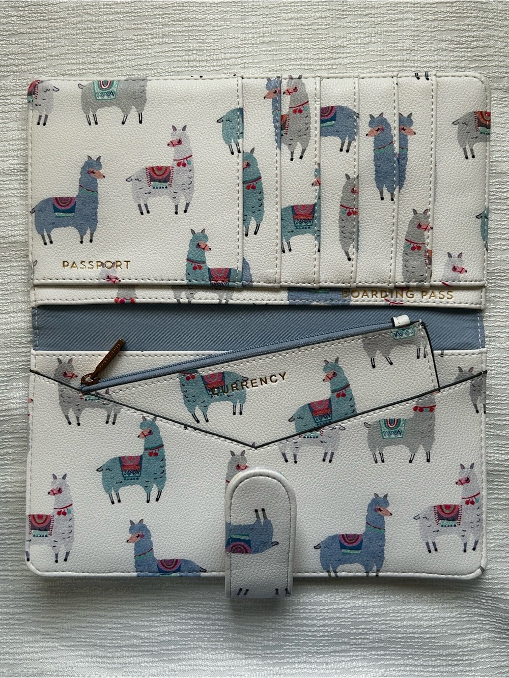 Love & Lore Travel documents fold over wallet White Llama Print - Picture 9 of 9
